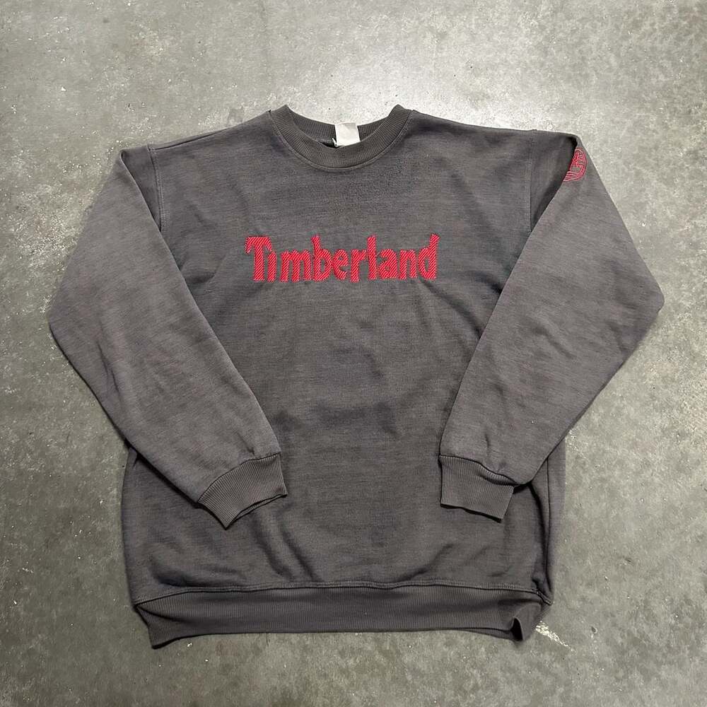 Vintage Timberland Spellout Logo Embroidered Crewneck Sweatshirt Grey
